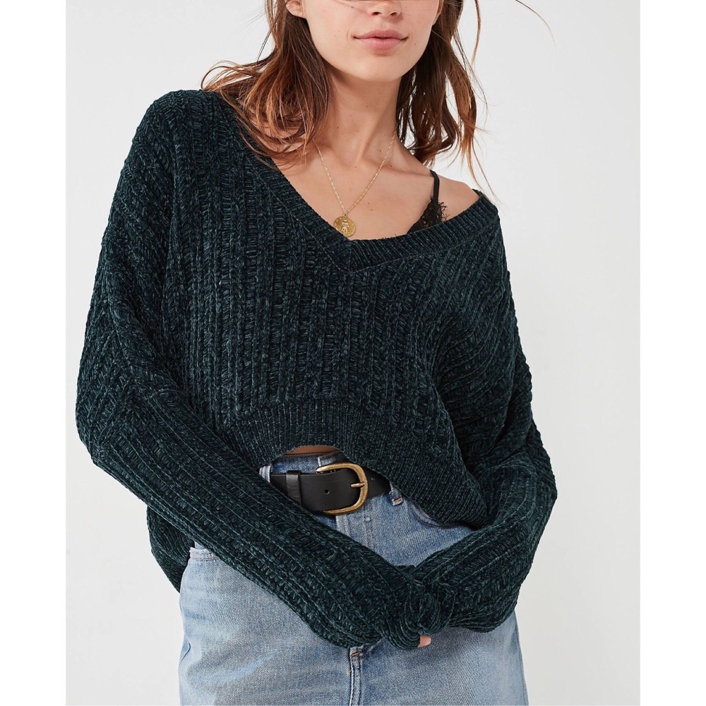 SILENCE AND NOISE Emerald Green Chenille Sweater